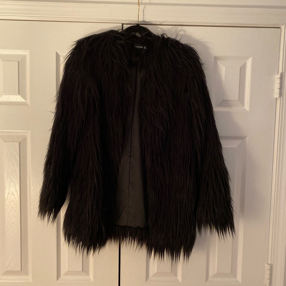 Black Faux Fur Shaggy Coat